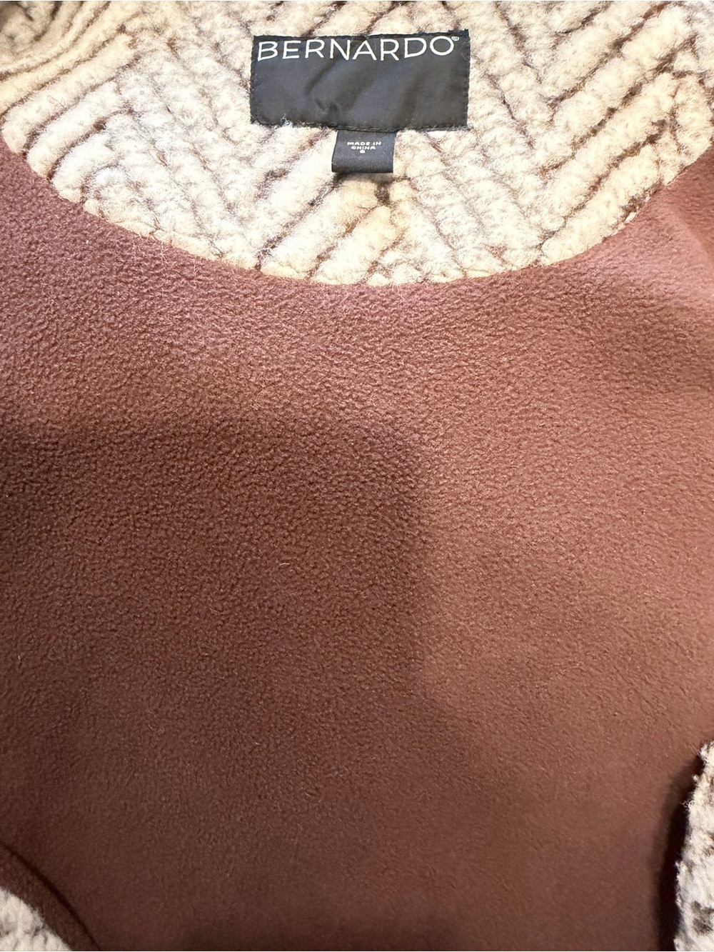 Bernardo Oversized Zip-Front Fleece Jacket - Brown/Cream Herringbone - Small - Picture 5 of 6